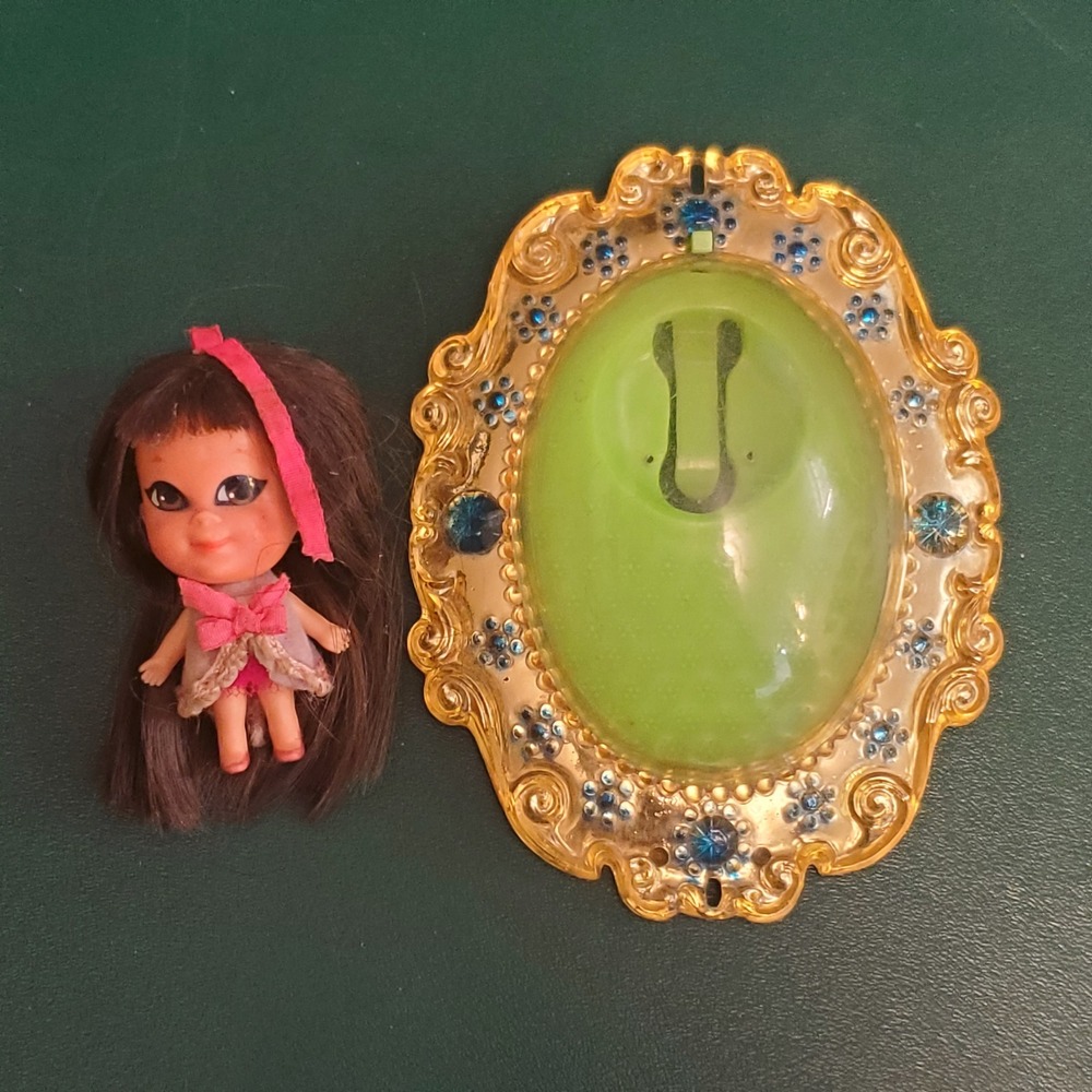 Vintage Liddle Kiddles Loretta LUCKY LOCKET Necklace Doll GOLD RUSH Mattel 1960s